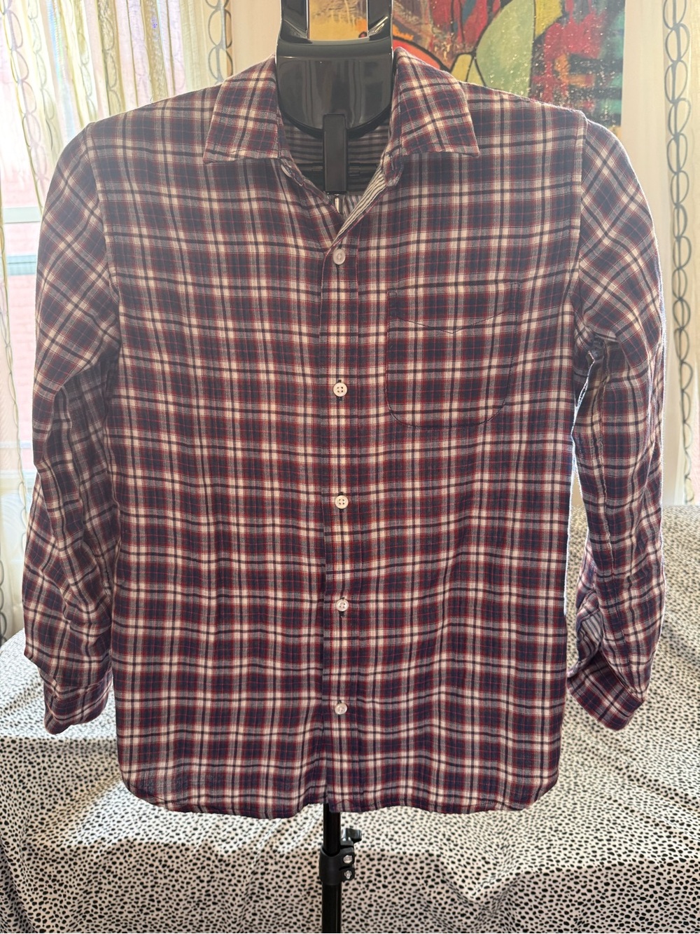 GAP Kids Red and Navy Plaid Button-Down Shirt